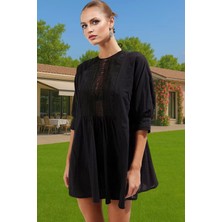 Şık Kadın Mini Plaj Elbisesi Pamuk Dantel Detaylı Rahat Yazlık Mükemmel Uyum Konforlu Kesim