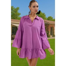 Şık Kadın %100 Pamuk Mini Elbise Vual Dokuma Çiçek Desenli Yazlık Rahat ve Şık Kaliteli Işçilik