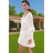 Kadın Crinkle Dokuma Tek Kol Mini Plaj Elbisesi Rahat Yazlık Mükemmel Uyum Özel Tasarım Modern Stil