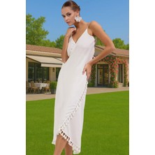 Yazlık Şık Püsküllü Viskoz Maxi Elbise Rahat Plaj Kombinleri Için Özel Tasarım Kaliteli Işçilik