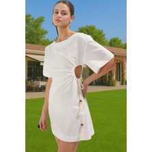 Kadın Bodycon Mini Pamuk Plaj Elbisesi Cut Out Detaylı Yüksek Kalite Trend Tasarım Mükemmel Uyum