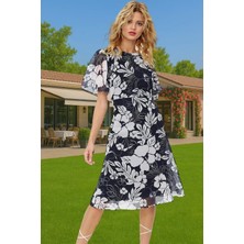 Polyester Midi Elbise Şifon Kumaş A Kesim Melek Kol Astarlı Zarifane Tasarım Trend Tasarım