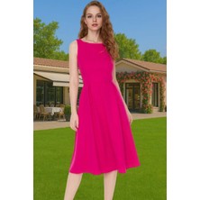 Kadın Bisiklet Yaka Kolsuz Midi Elastan Elbise Uzun Ömürlü Profesyonel Görünüm Zarifane Tasarım