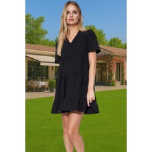 Kadın V Yaka Kısa Kollu Mini Elbise Polyester Dokuma Günlük Mükemmel Uyum Şık Görünüm Özel Tasarım