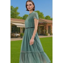 Kadın Yazlık Astarlı Kemerli Midi Elbise Şifon Kumaş A Kesim Modern Stil Trend Tasarım Özel Tasarım