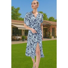 Kadın Yazlık Midi Gömlek Elbise Animal Desenli Viskoz Kumaş Rahat Kalıp Modern Stil Seçkin Malzeme