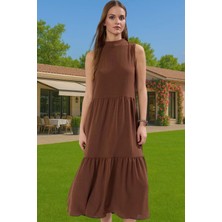 Kadın Yazlık Midi Elbise Nefes Alan Polyester Dokuma Kumaş Rahat Trend Tasarım Modern Stil