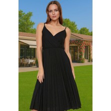 Şık Kadın Midi Elbise Polyester Elastan Astarlı Yazlık Özel Tasarım Zarifane Tasarım Rahat ve Şık