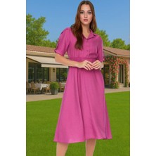 Rahat Dokuma Midi Elbise Gömlek Yaka A Kesim Yazlık Kombin Trend Tasarım Özel Tasarım Mükemmel Uyum