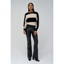 Salsa Jeans Yuvarlak Yaka Standart Çizgili Açık Bej Kazak Kadın 21008873