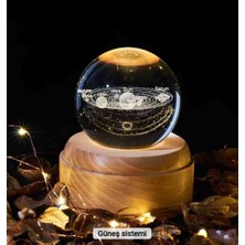 Premium Kendi Etrafında Dönen Kristal Cam Küre 3D LED Işıklı Usb’li Gece Lambası – Masaüstü Dekoratif Hediyelik Set