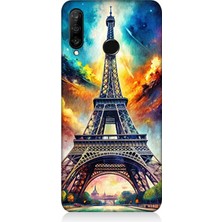 Teknomeg Huawei P30 Lite Uyumlu Renk Yağmurunda Eyfel  Desenli Silikon Kılıf