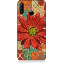 Huawei P30 Lite Uyumlu Kiremit Desende Renkli Çiçek  Desenli Silikon Kılıf