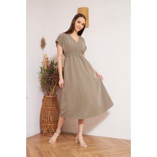 Darlin Moda Haki Kısa Kollu Gipeli Elbise DM1004