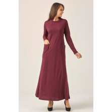 Darlin Moda Mürdüm Cepli Sıfır Yaka Elbise DM0321