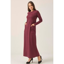 Darlin Moda Mürdüm Cepli Sıfır Yaka Elbise DM0321