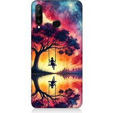 Huawei P30 Lite Uyumlu Yansımada Günbatımı Salıncağı  Desenli Silikon Kılıf