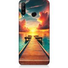 Huawei P30 Lite Uyumlu Gün Batımına Uzanan Iskele  Desenli Silikon Kılıf