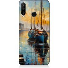 Huawei P30 Lite Uyumlu Limanda Günbatımı Huzuru  Desenli Silikon Kılıf
