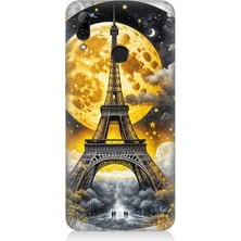 Huawei P Smart 2019 Uyumlu Altın Ayda Eyfel  Desenli Silikon Kılıf