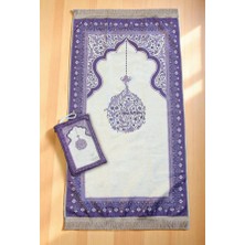 Taşınabilir Keseli Mihrap Desenli Ipek Dokulu Kadife Seccade Mor