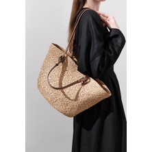 Deri Askılı Hasır Çanta Natural