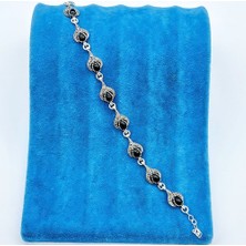 Su Yolu Damla Model Oltu Taşı Işçilikli 925 Ayar Gümüş Bileklik