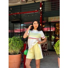  Modal Kumaş Önü Şeritli Şort&tişort Takım