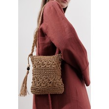 Püskül Detaylı Mini Hasır Çanta Natural