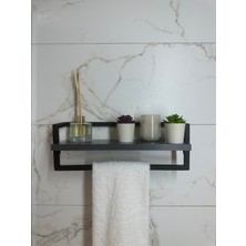 Lyla Concept Defne  Banyo  Ahşap Raflı Siyah Metal  Havlu, Şal Askılık