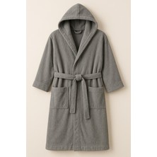 Model Home Pamuklu Büyük Beden Kapşonlu Gri Renkli Bornoz ,4xl-5xl-6xl-7xl