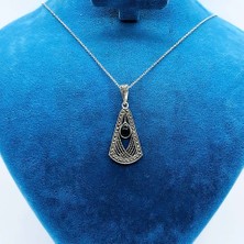 Tesbih Pasajı Oltu Taşı Tasarım İşçilikli 925 Ayar Gümüş Kolye