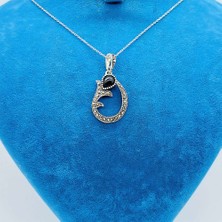 Tesbih Pasajı Oltu Taşı Tasarım İşçilikli 925 Ayar Gümüş Kolye