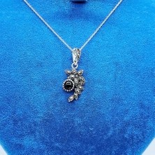 Tesbih Pasajı Yaprak Model Oltu Taşı Tasarım 925 Ayar Gümüş Kolye