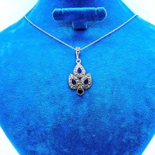 Tesbih Pasajı Damla Model Oltu Taşı İşçilikli 925 Ayar Gümüş Kolye