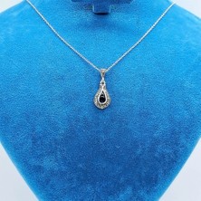 Tesbih Pasajı Lale Model Oltu Taşı İşçilikli 925 Ayar Gümüş Kolye