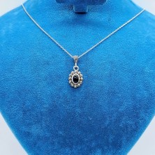 Tesbih Pasajı Zirkon Oltu Taşı İşçilikli 925 Ayar Gümüş Kolye