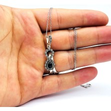 Tesbih Pasajı Zirkon Damla Model Oltu Taşı İşçilikli 925 Ayar Gümüş Kolye