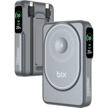 Bix TPB16 10.000 Mah OLED Ekranlı Manyetik Kablosuz Powerbank 20W Pd Hızlı Şarj ve 15W Magsafe Gri
