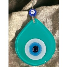 Orta Boy Açık Yeşil Damla Desen Nazar Boncuklu Duvar Dekoru Cam Duvar Süsü