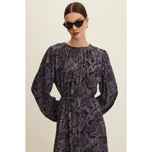 Desenli Viskon Elbise Dark Vıntage