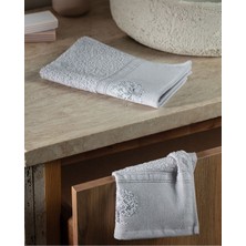 Orva Nakışlı %100 Pamuk 2'li El Havlusu - Gri - 30x45 cm