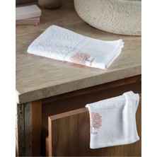 Orva Nakışlı %100 Pamuk 2'li El Havlusu - Beyaz - 30x45 cm