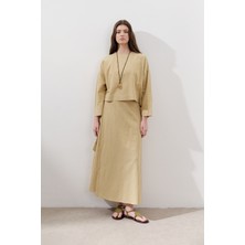 Pamuklu Geniş Kol Crop Bluz Sarı