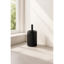 Lines Serisi Siyah Banyo Seti, 2 Parça Akrilik Silindir 5 Litre Çöp Kovası ve Tuvalet Fırçası Takımı 3376