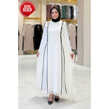 Büyük Beden Düğme Detaylı Elbise 3919-1 Ekru