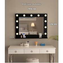 90X70CM Siyah Raflı Işıklı Kumandalı Makyaj Masası Etejer Banyo Aynası Dresuar Salon Aynası