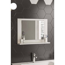 Nysamo 60 x 45 cm Beyaz Raflı Banyo Aynası Dresuar Salon Aynası