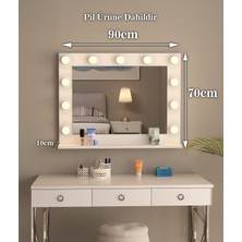90X70CM Beyaz Raflı Işıklı Kumandalı Makyaj Masası Etejer Banyo Aynası Dresuar Salon Aynası