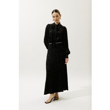 Jakarlı Saten Etek Siyah